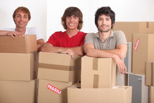 Packed moving boxes ready for transport in a Bermondsey property